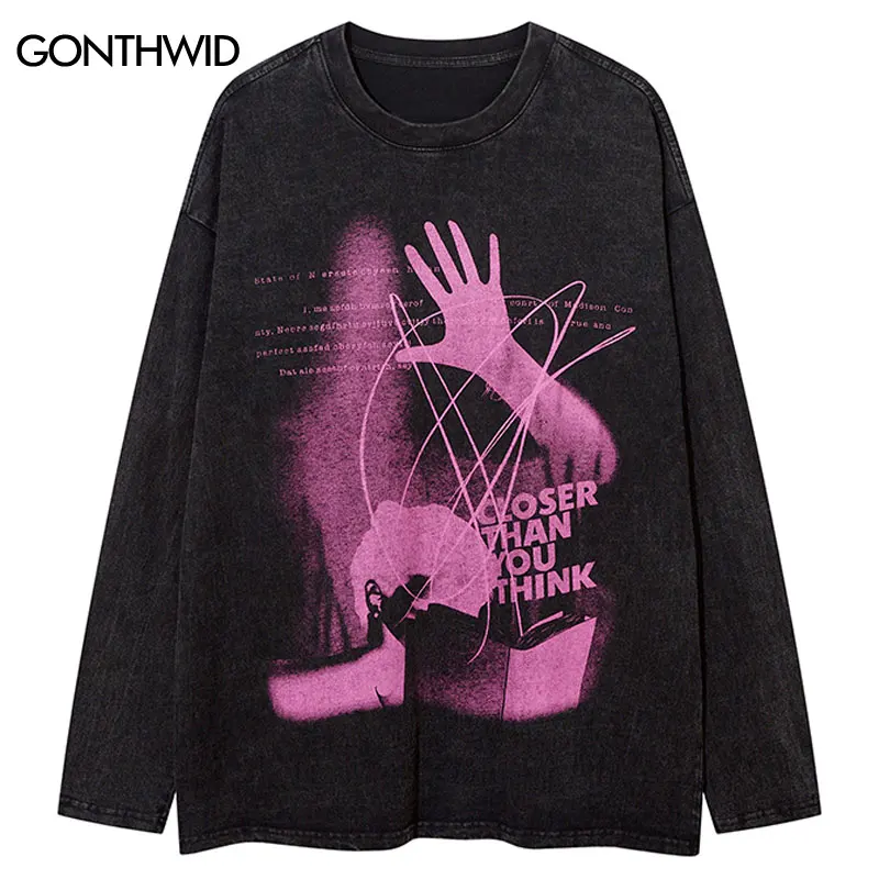 

Винтажная уличная футболка в стиле хип-хоп с надписью и графическим принтом, Готическая футболка в стиле панк с длинным рукавом, Модные свободные рубашки в стиле Харадзюку, 2023