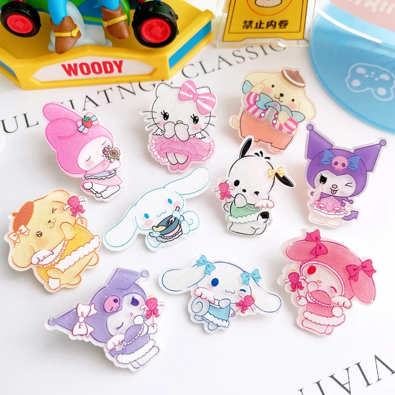 

10PCS New Acrylic Kawaii Sanrio Cartoon Kuromi, Hello Kitty, Long Eared Rabbit Series Scrapbook DIY Hairpin Decoration Crafts