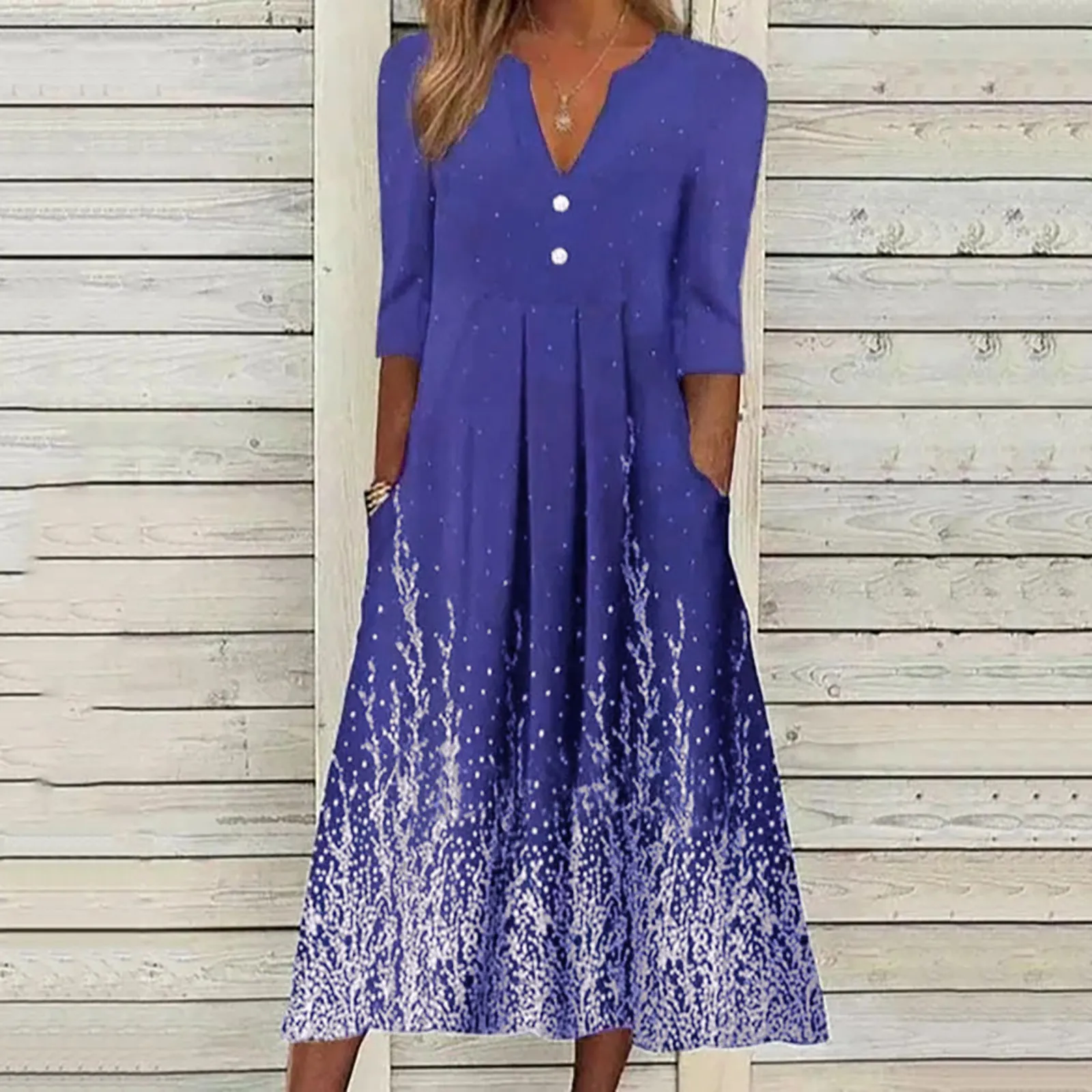 

V Neck Wrap Dress for Women Womens Bohemian 3 4 Sleeve V Neck Faux Wrap Maxi Dress Casual Work Dress
