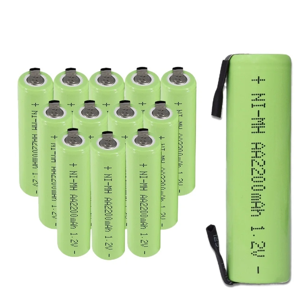 

1.2V AA rechargeable battery 2200mah nimh cell Green shell with welding tabs for Philips electric shaver razor toothbrush