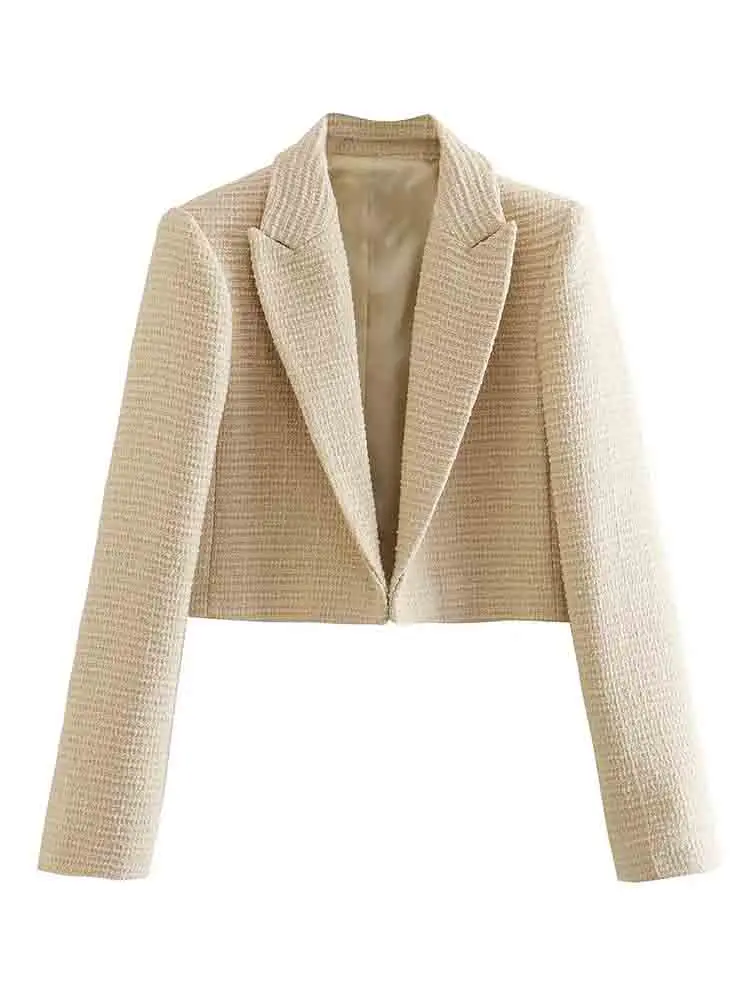 

Короткий Блейзер с текстурой TRAF, женский весенний элегантный офисный Блейзер, пальто, куртка с длинным рукавом, женская верхняя одежда, шикарные топы, 2023