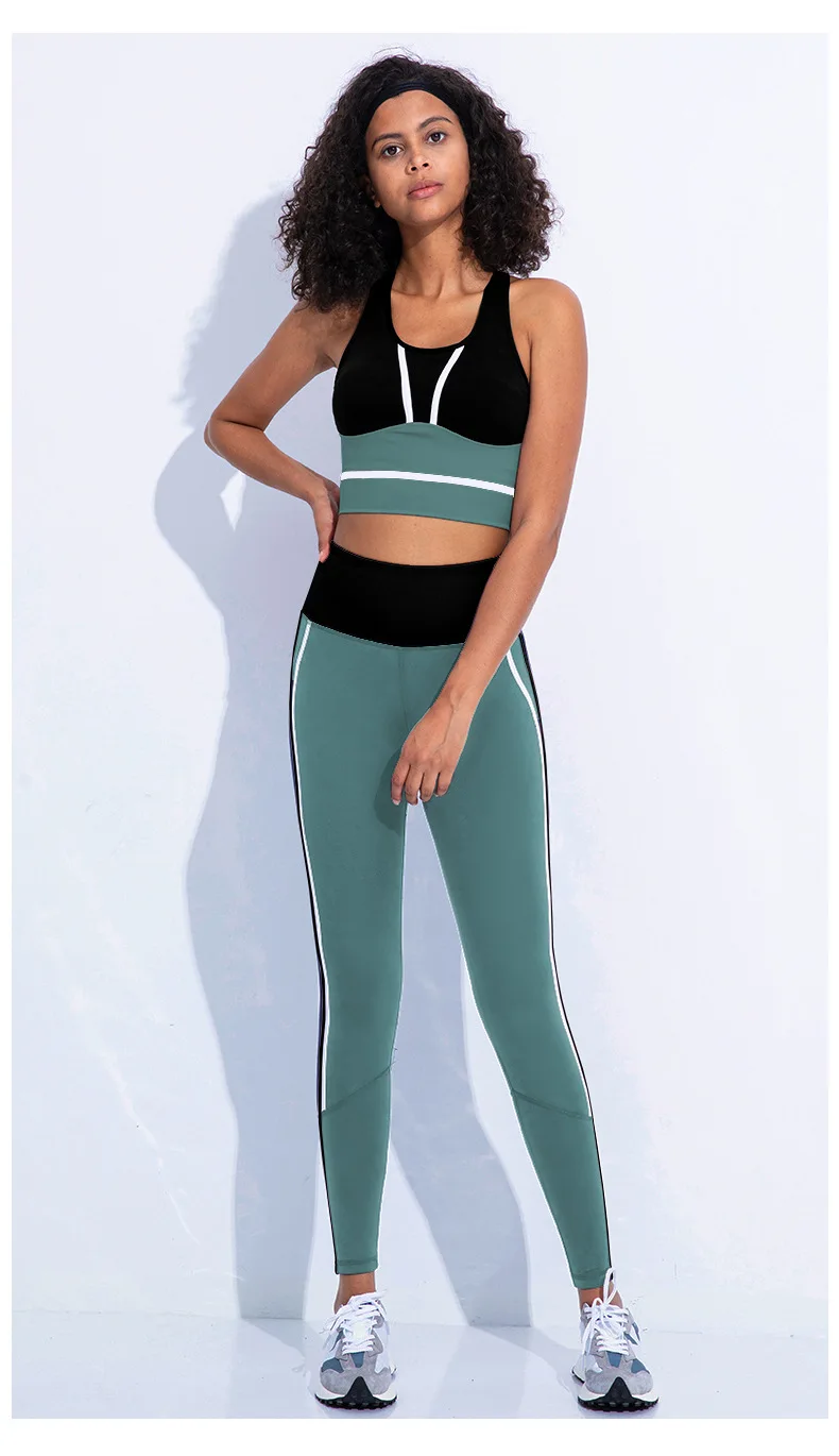 Womens' Yoga Wear Summer 2023 New Released Patch Colorful Sport Bra High Waist Legging Contrast Color Active Set
