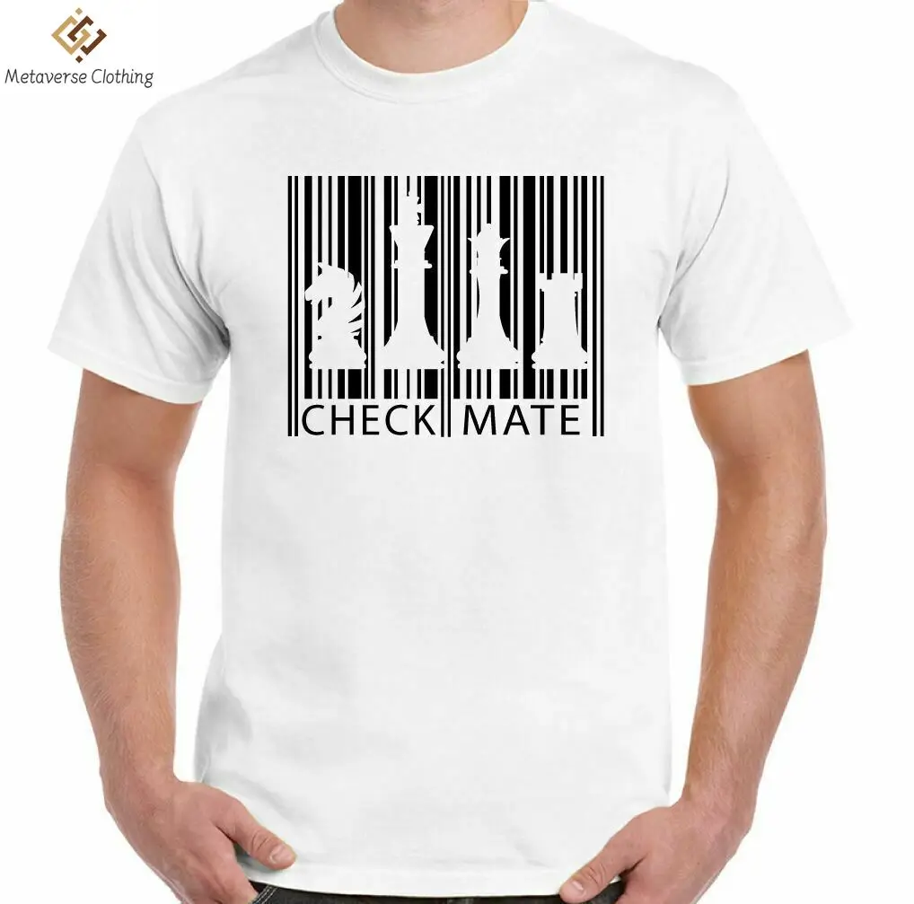 

Chess T-Shirt Barcode Mens Funny Board Game Player Set Pieces Timer Clock