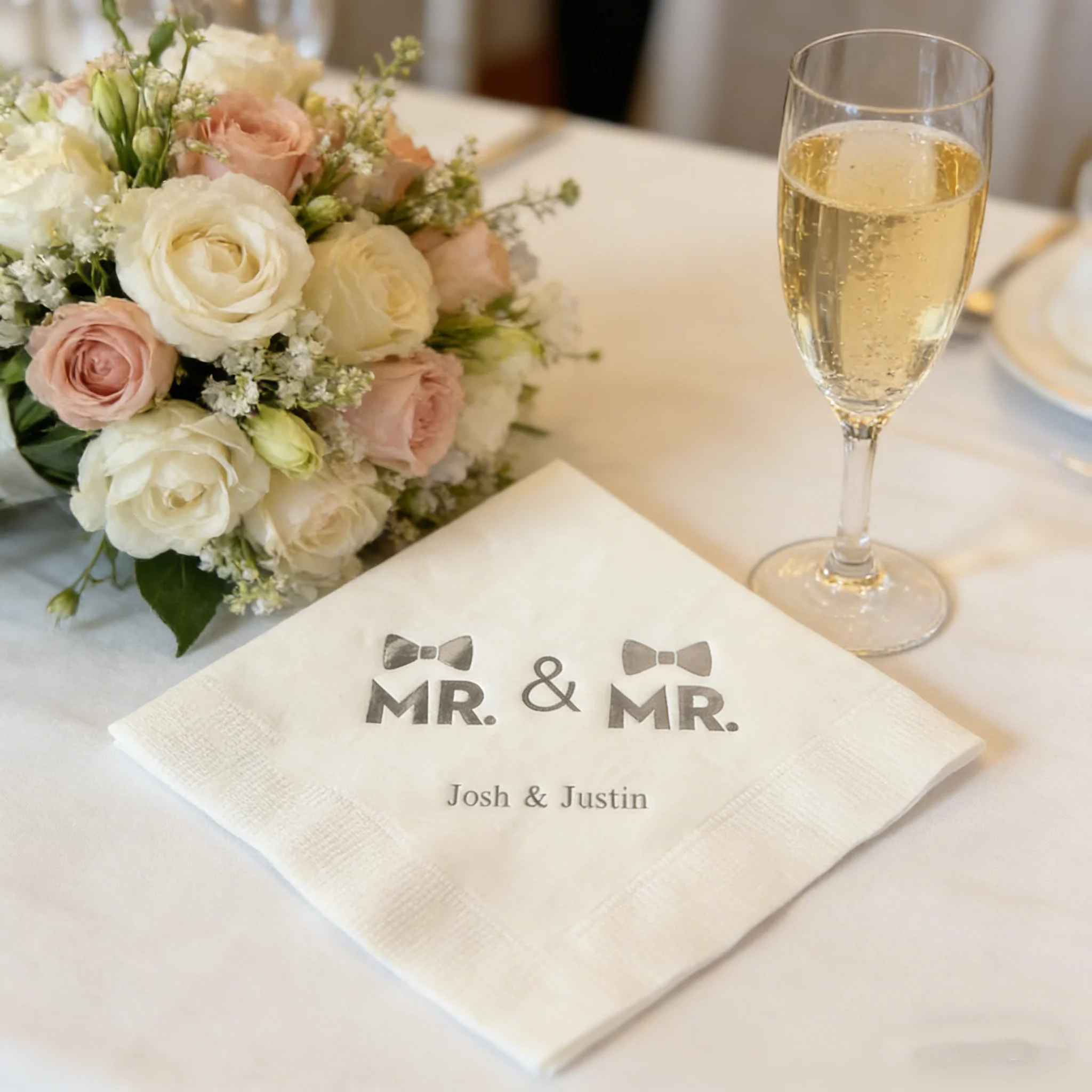 Фото 50 шт. бумажных салфеток для свадьбы в стиле Mr and Mr Gay, с принтом двойных бабочек, для свадьбы двух женихов, коктейльные салфетки для гей-свадьбы №1