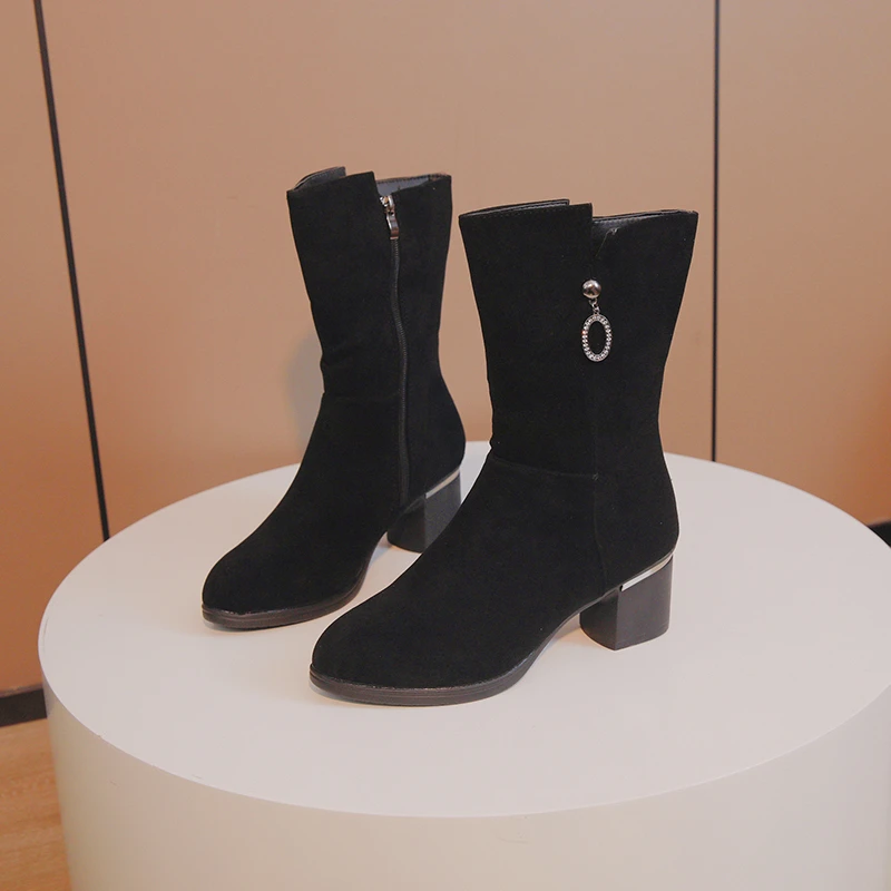 

Женская обувь, женские ботильоны, обувь на низком каблуке, женская короткая замшевая обувь из коровьей кожи, женские осенне-зимние ботинки ...