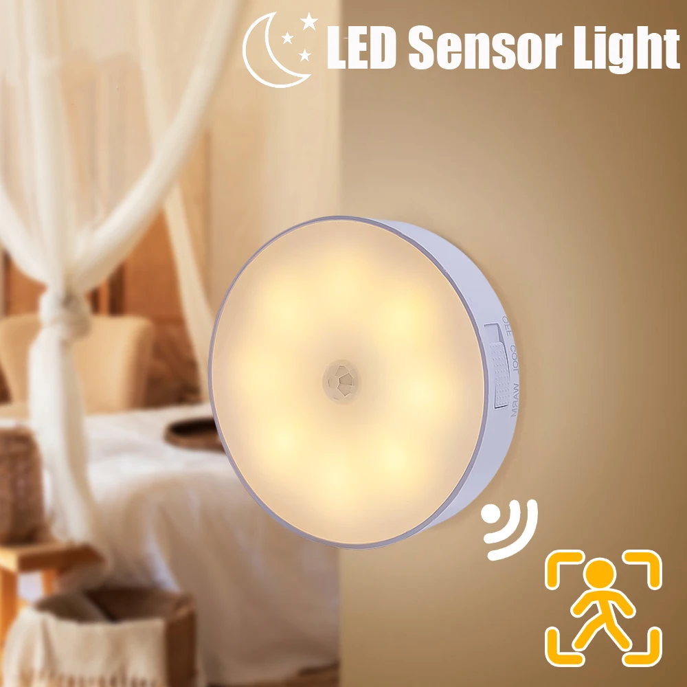 

Motion Sensor LED Night Light USB Rechargeable 8Leds Wireless Wall Lamp For Bedroom Kitchen Wardrobe Closet Decoration Lighting