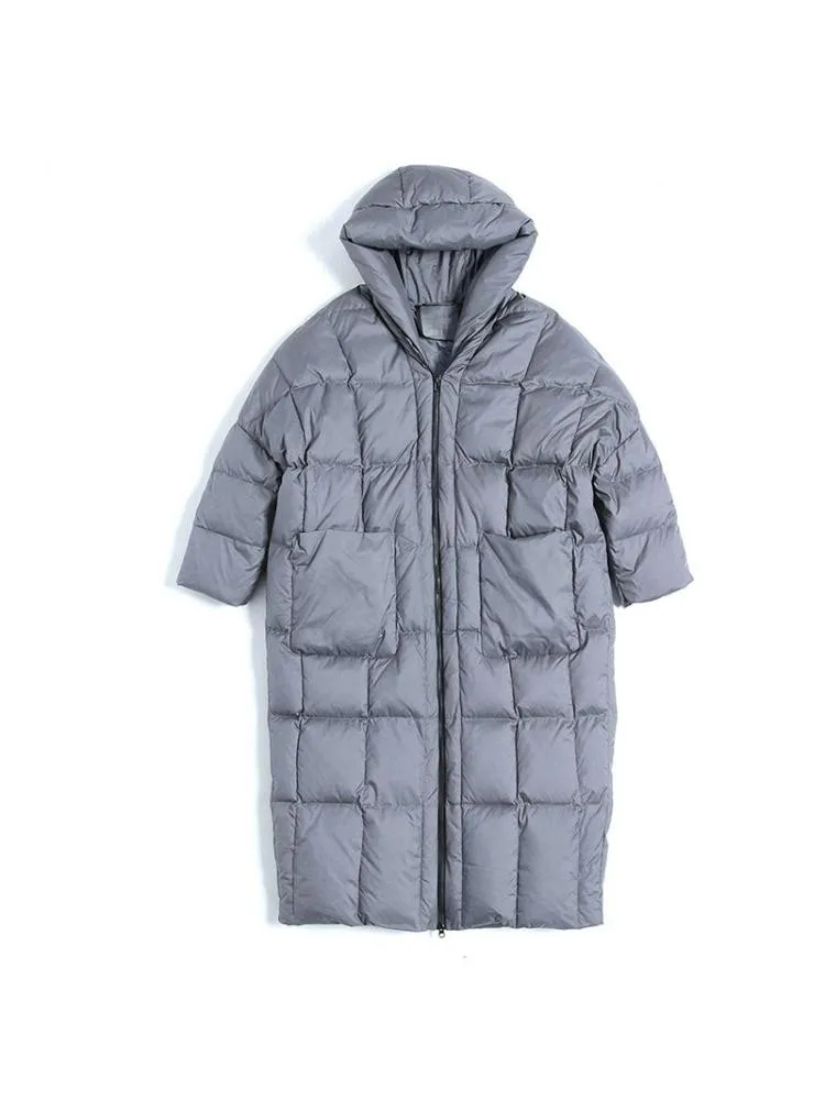 European Station High-Grade Long 90 White Duck Down Coats Women's 2022 Winter Hooded Loose Padded Warmer Bread Cloth Jackets
