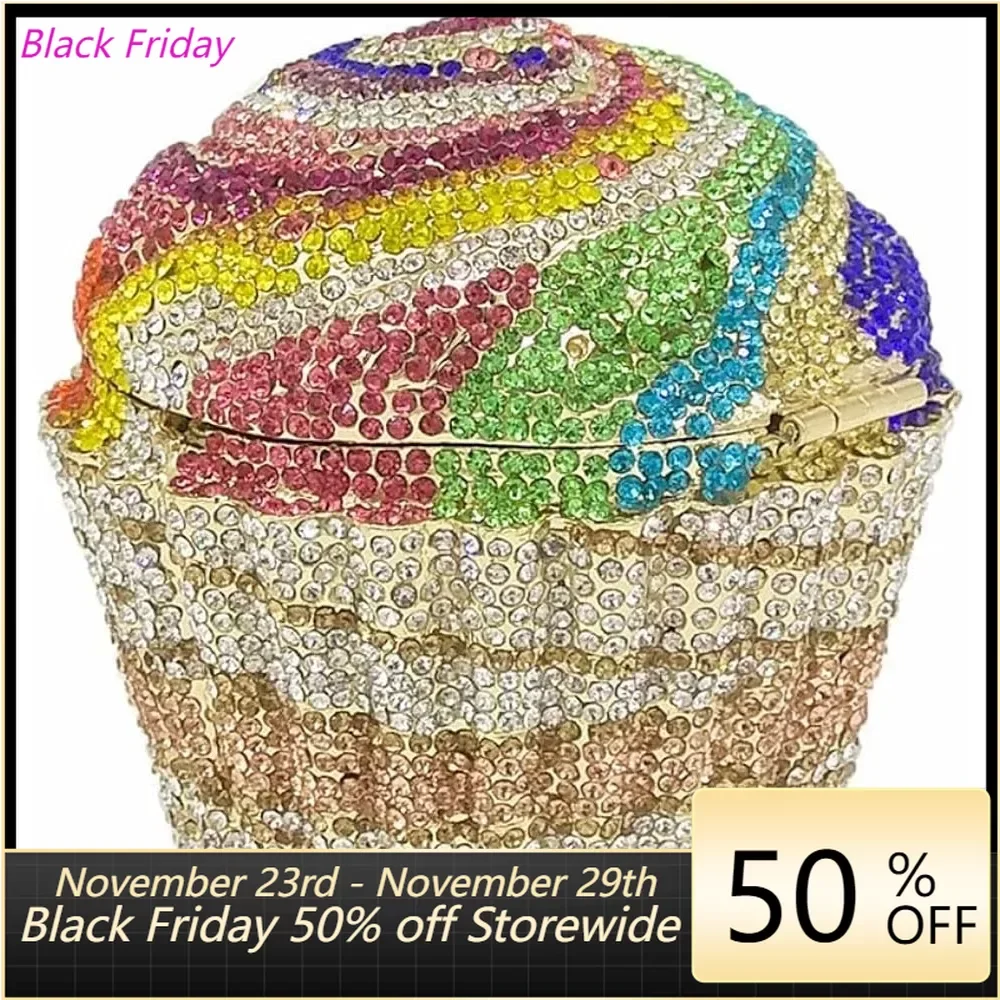 

Cute Cupcake Rhinestone Clutch Diamond Crystal Purse Evening Bags for Women Party Wedding Cocktail Prom