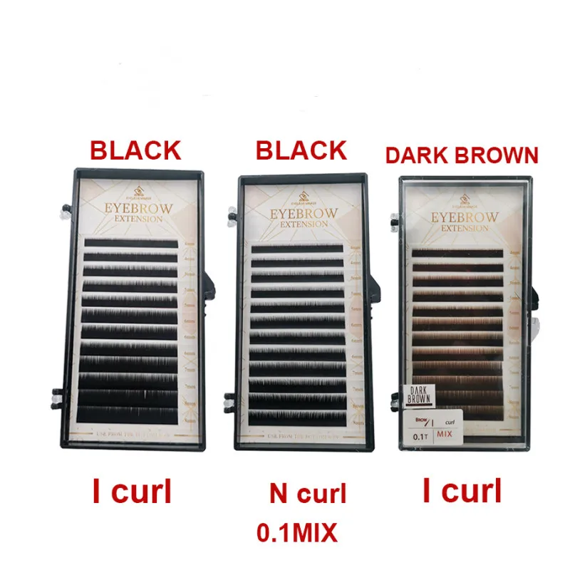 

1 Tray Eyebrow Extensions Black/Dark Brown Color Korean Original 0.1 Mix 4/5/6/7/8mm Makeup Professional Eyebrow Extension