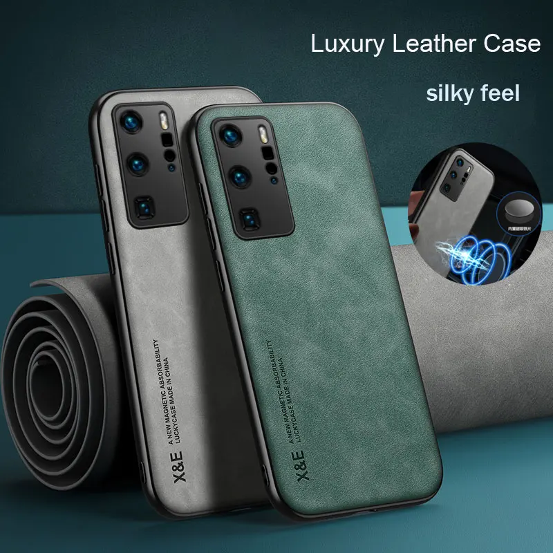 

Luxury Leather Silky Feel Phone Case For Huawei P20 P30 P40 Lite P50 Mate 20 30 40 Pro Nova 9 7 7i 6 Se 5 4E Car Magnetic Cover