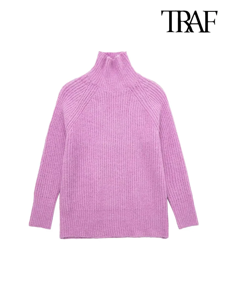 

Модный женский плотный теплый Свободный вязаный свитер TRAF, винтажные женские пуловеры с высоким воротником и длинным рукавом, шикарные топ...