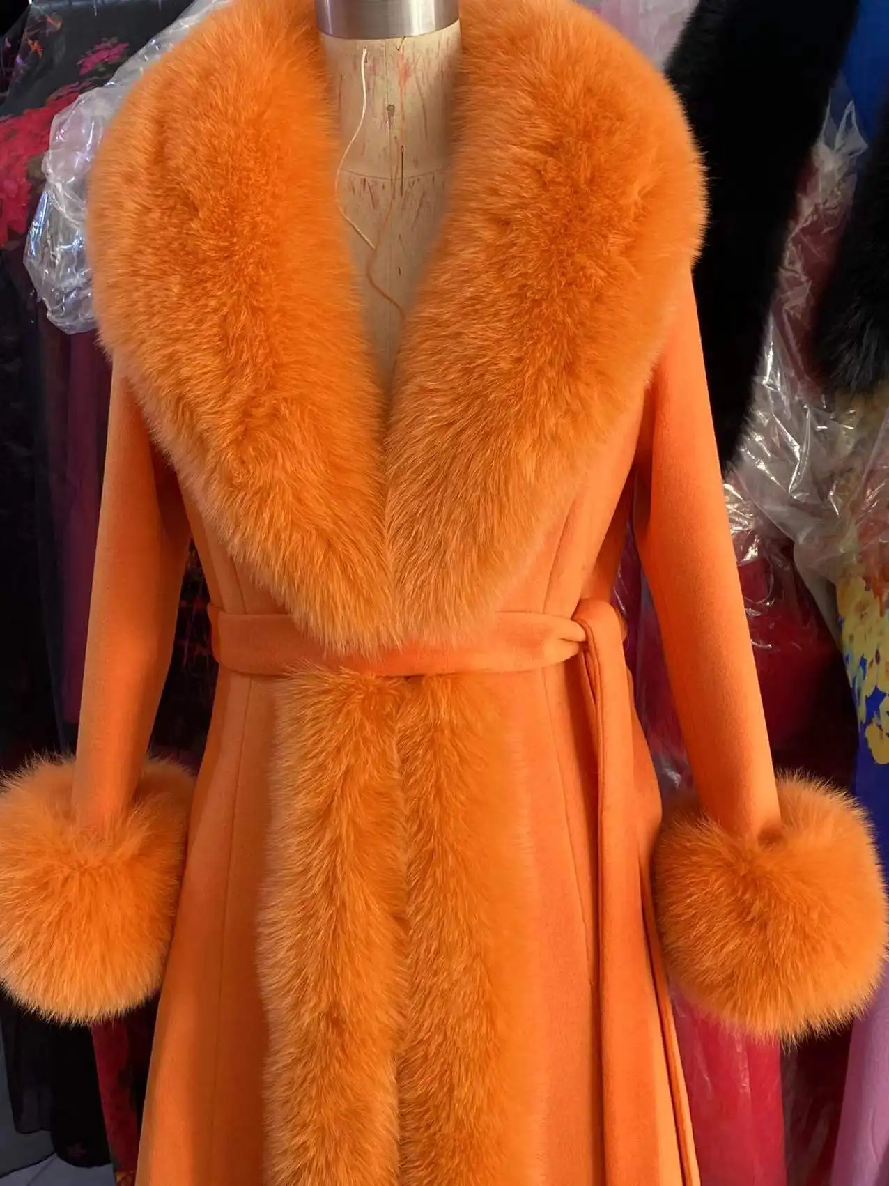 2022 High-End Double-sided Cashmere Coat Women's X-long Over The Knee Luxury Korean Version Slim Real Fox Fur Coat