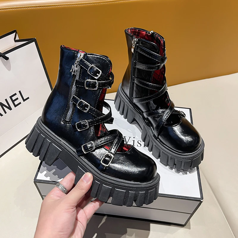 

Ladies Summer Sandals 2022 New Short Hollow Side Zipper Punk Motorcycle Thick Sole Boots High Top Ladies Sandals Booties Woman