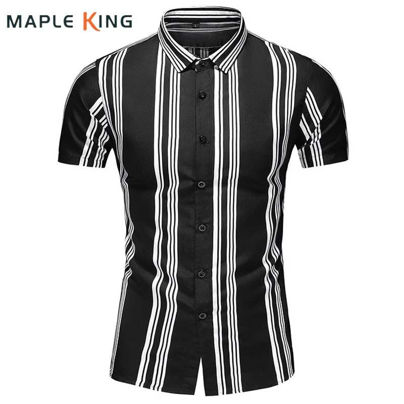 

Men Clothing 2023 Striped Shirts Office Wear Korean Fashion Short Sleeve Cardigan Hawainas Camisas Hombre Mens Camisetas Tops