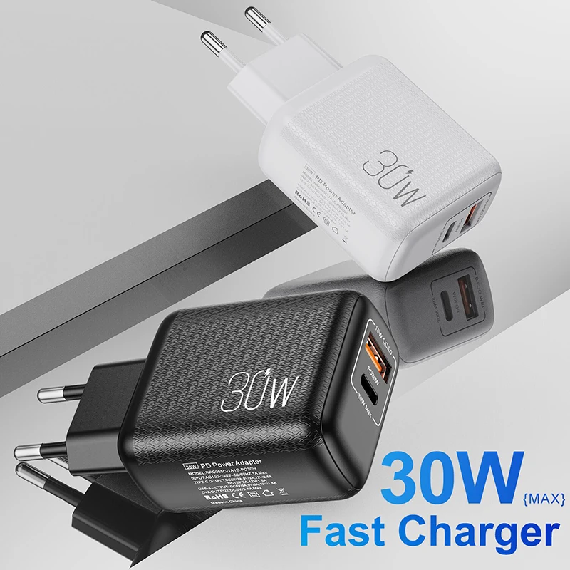 

PD 30W Fast Charger Adapter 2 Ports EU US UK Plug For iPhone 13 Pro Max Xiaomi 11 Huawei P40 QC 3.0 Mobile Phone Quick Charger