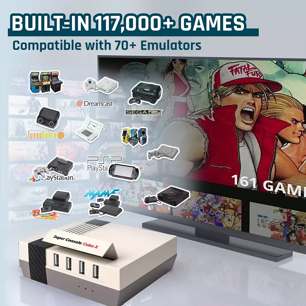 

NEW2023 супер консоль X Cube Ретро видео игровые консоли Предварительная загрузка до 117000 + игр, 70 + эмуляторов, поддержка нескольких игроков