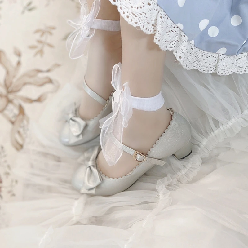 

Женские тонкие короткие носки из стекловолокна, милые блестящие Чулочные изделия со звездами и большим бантом