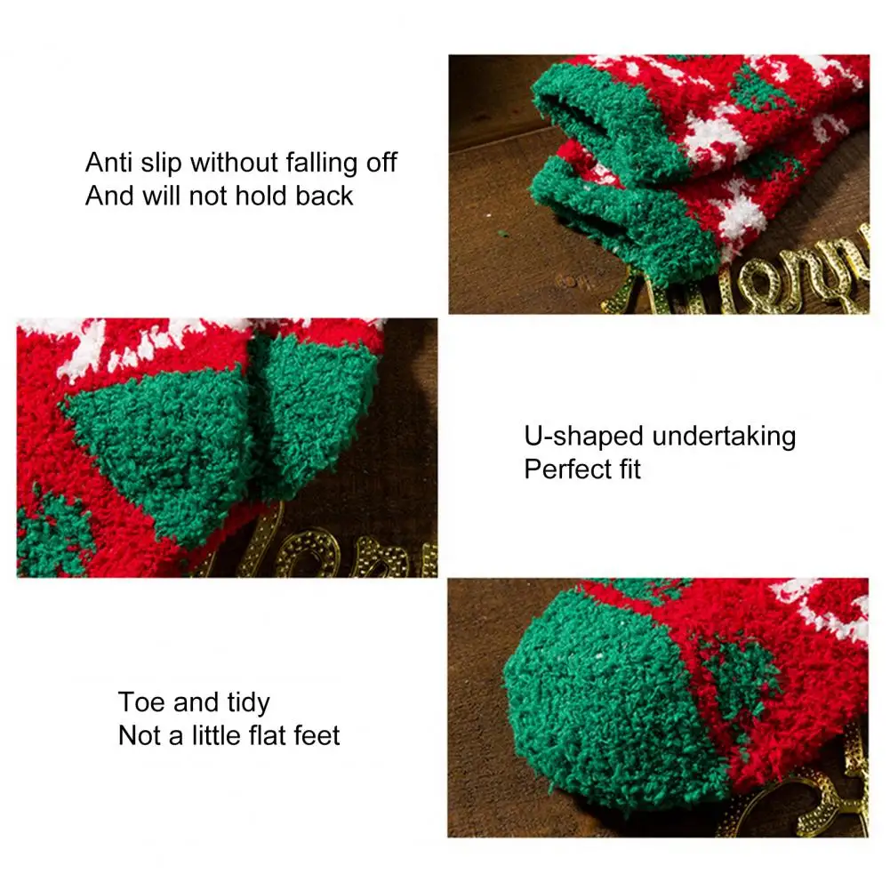 

Skin-touch 1 Pair Stylish Sweat Absorption Plush Socks Winter Unisex Socks Heart Xmas Trees for Office