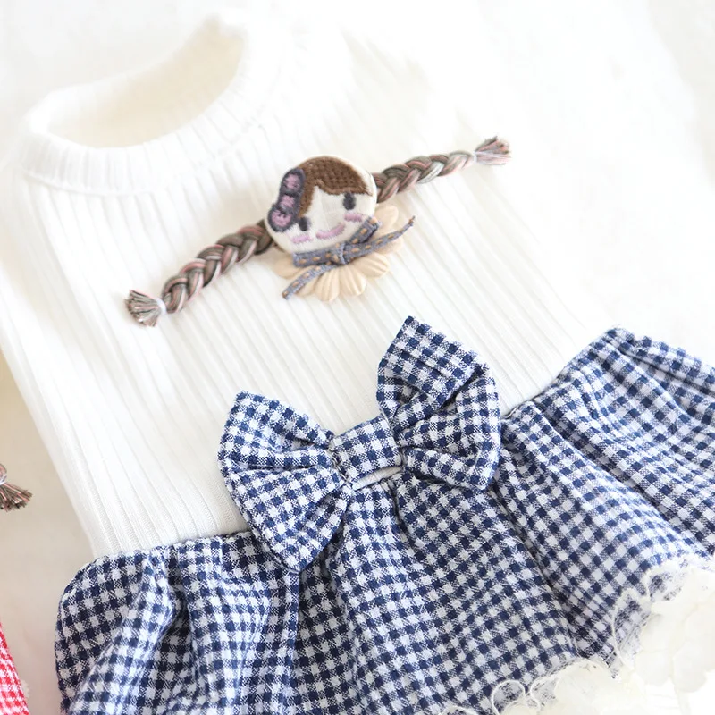 Белая жилетка для маленькой девочки с клетчатым бантом одежда щенка маленькие