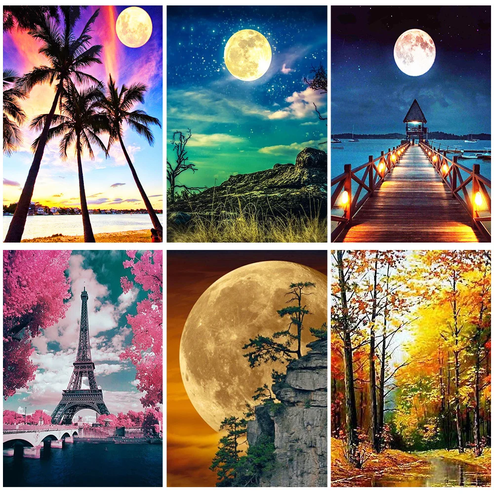 

Miaodu New DIY 5D Diamond Painting Moon Tree Full Round Mosaic Landscape Flower Diamond Embroidery Art Rhinestone for Home Decor