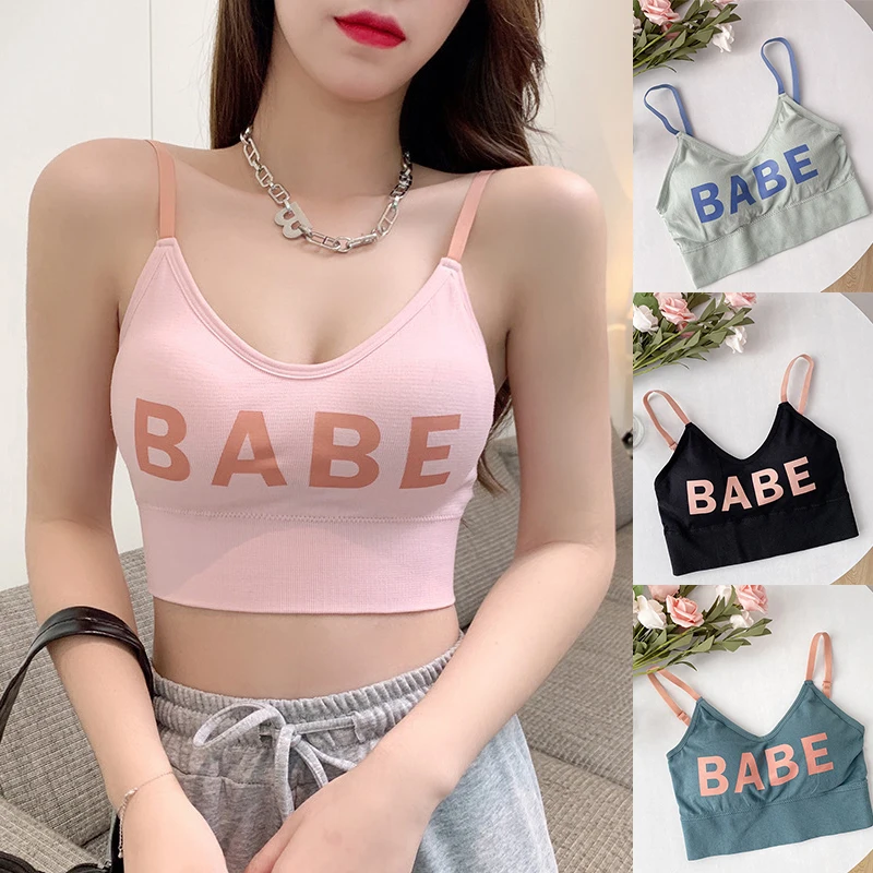 

Новое нижнее белье для девушек без стального кольца с нагрудной подушкой, можно разобрать и носить снаружи, спортивные красивые Стропы для ...