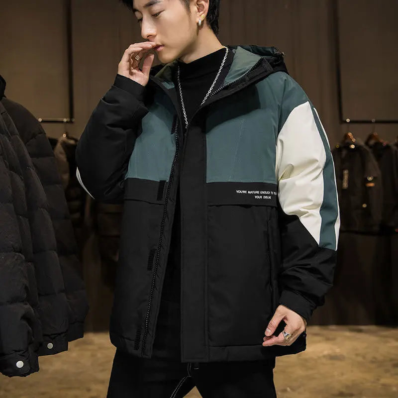 Down jacket men's 2022 Korean version of the new trend hooded coat winter color contrast fashion men's down jacket coats