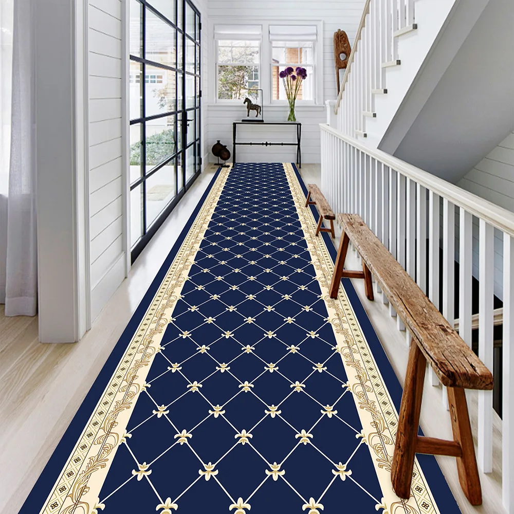 

Black Gold Flower Hallway Carpet Modern Floor Runners Rug Bedroom Long Corridor Anti-Slip Rug For Home Hotel Aisle Party Wedding