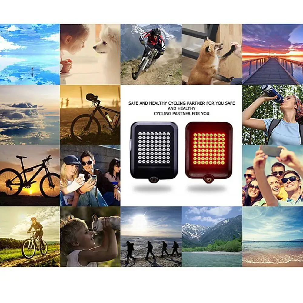 

LED Light Rechargeable USB Bike Intelligent Sensor Brake 64 Bicycle Turn Signal Tail Led Turn Cycling Bike Lantern