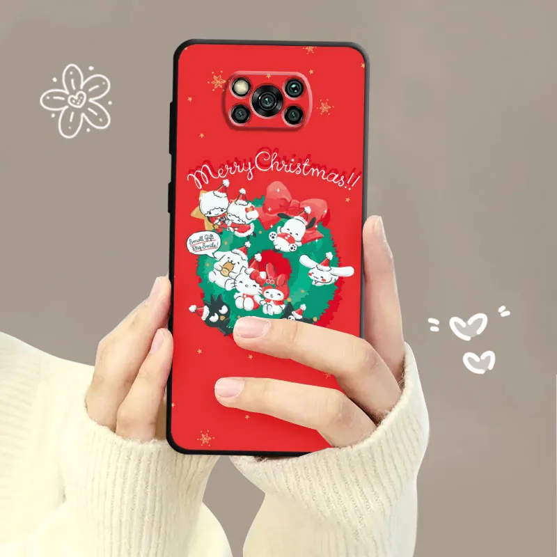 Чехол для телефона Xiaomi POCO X3 NFC X4Pro X5 M3 F5 Pro F1 Mi 11 12 Lite 13 10T 11T 12X 9 9T Red Christmas Hello Kitty Family