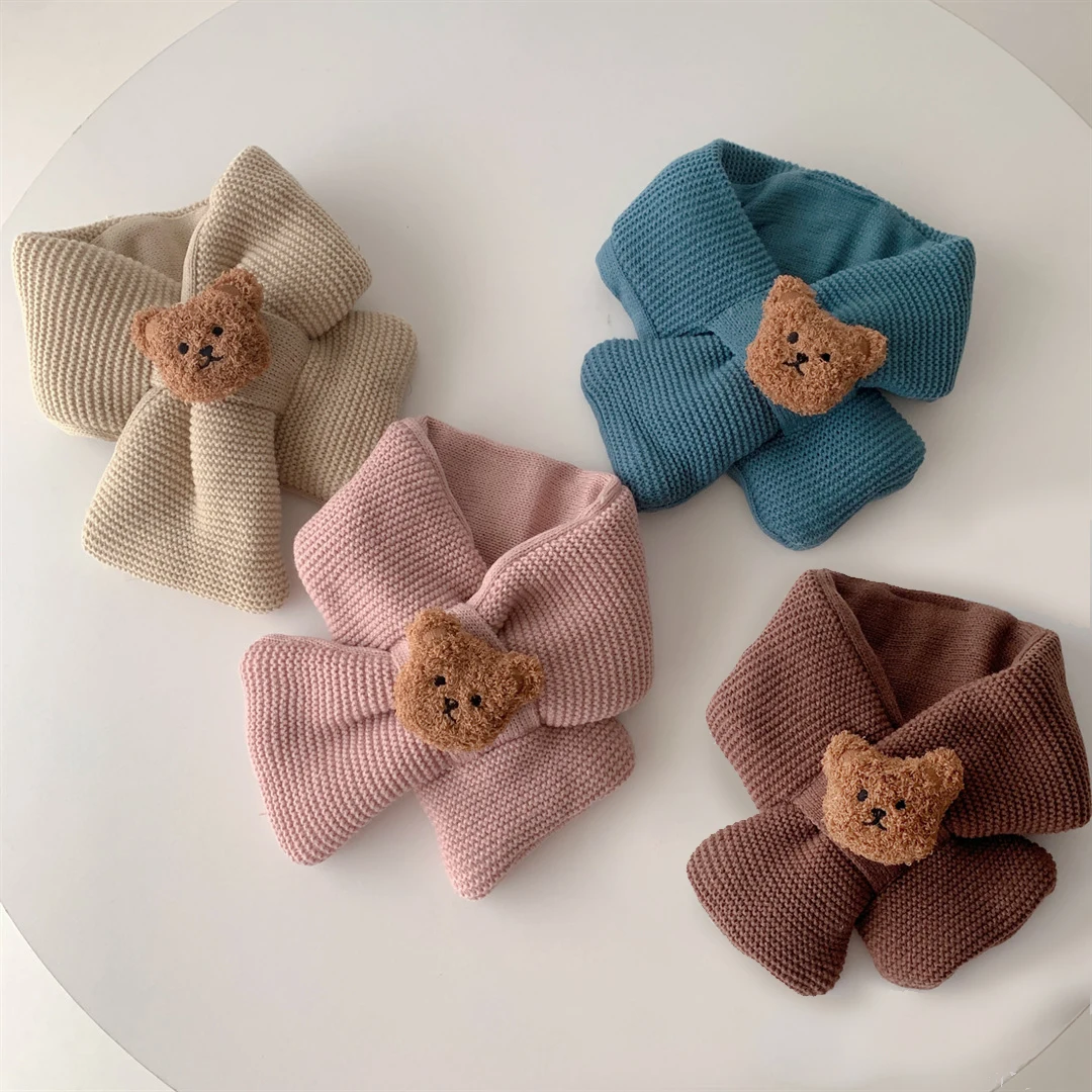 

Baby Scarf Autumn Winter Cute Bear Children Knitting Newborn Bib Wool Knitting Versatile Kids Warm Boy Girl Toddler Neckerchief