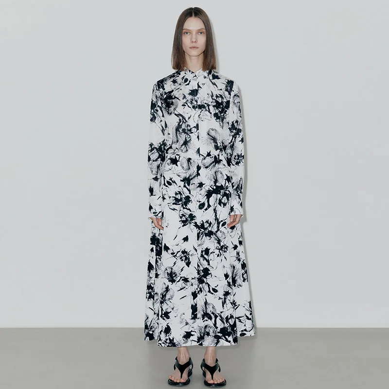 

LOW CLASSIC Ink Print Shirt Suit Women Spring and Summer Loose Ink Splash Top Loose Skirt Shirt