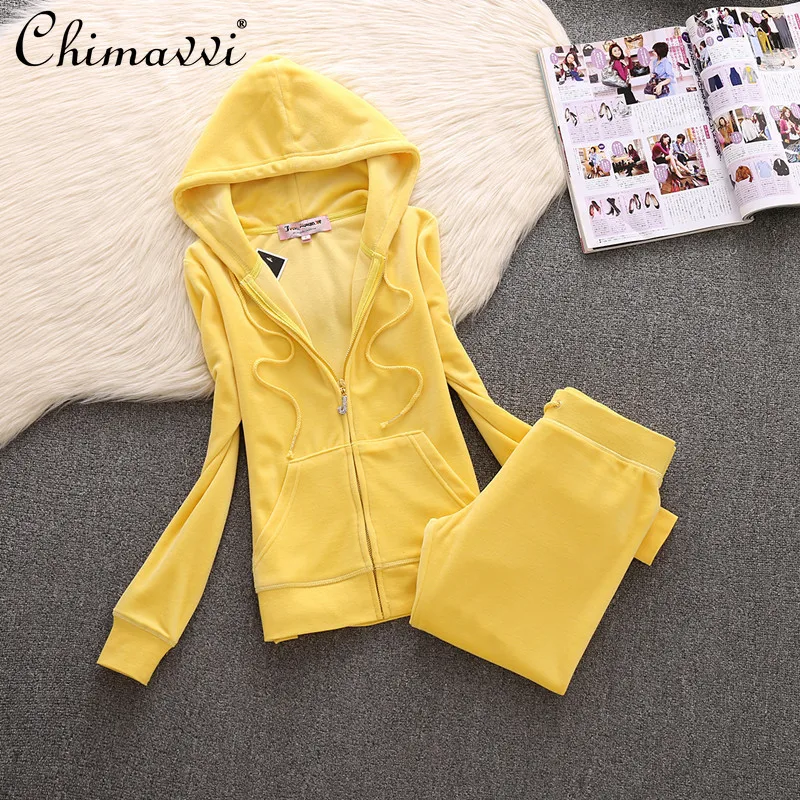 

Oversize Velvet Women's Clothes Sports Casual Suit 2021 Spring and Autumn Long-Sleeved Hooded Tops+Elastic Waist Slim Trousers