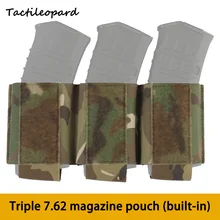 Tactical Triple 762 Magazine Pouch Elastic Retention Hook&Loop MAG Holder Built-in Plate Carrier Vest Accessory Hunting Airsoft