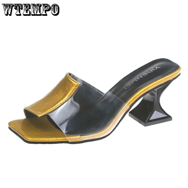 

WTEMPO High Heels Slippers Women's Summer Wear Thick-heeled Sandals Fashion One-word Drag Wholesale Dropshipping