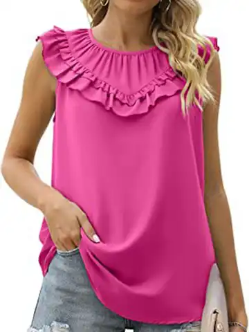 Women's Summer New Vest Sleeveless Chiffon Shirt 2023 Casual Vintage O-neck Ruffles Folds Elegant Women Blouses Tank Top Femal