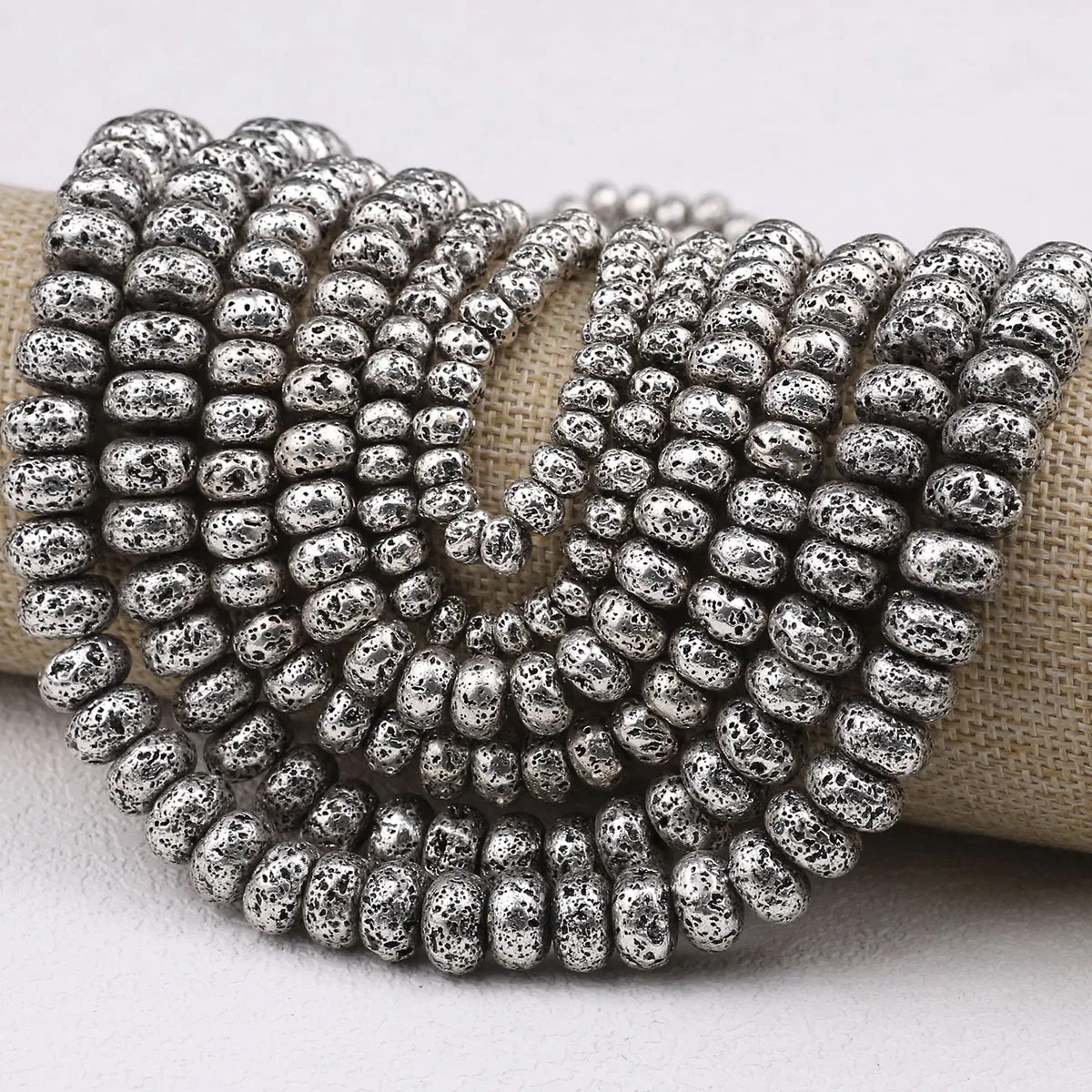 6/8/10 мм плоские круглые лавовые вулканические камни античные серебристые