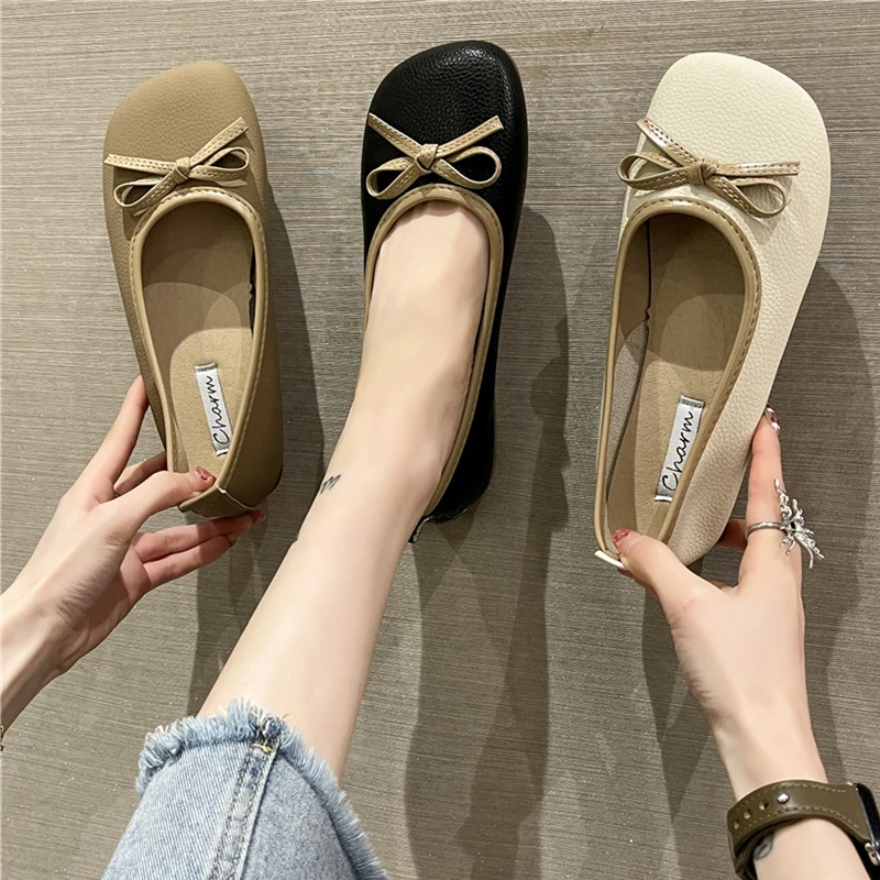

Shallow Mouth Casual Woman Shoe Female Footwear Round Toe Soft Autumn Bow-Knot Dress Summer Moccasin Boat Fall New Butterfly Lei