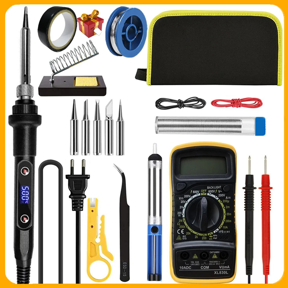 Новые наборы электрического паяльника 80 Вт 180-500C Регулируемая сменная ЖК-дисплей