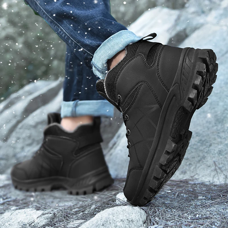 

Men's Ankle Boots Winter Outdoor Lace Up Platform Sneakers High Top Hiking Shoes for Men Plus Keep Warm Fleece Cotton Male Shoes
