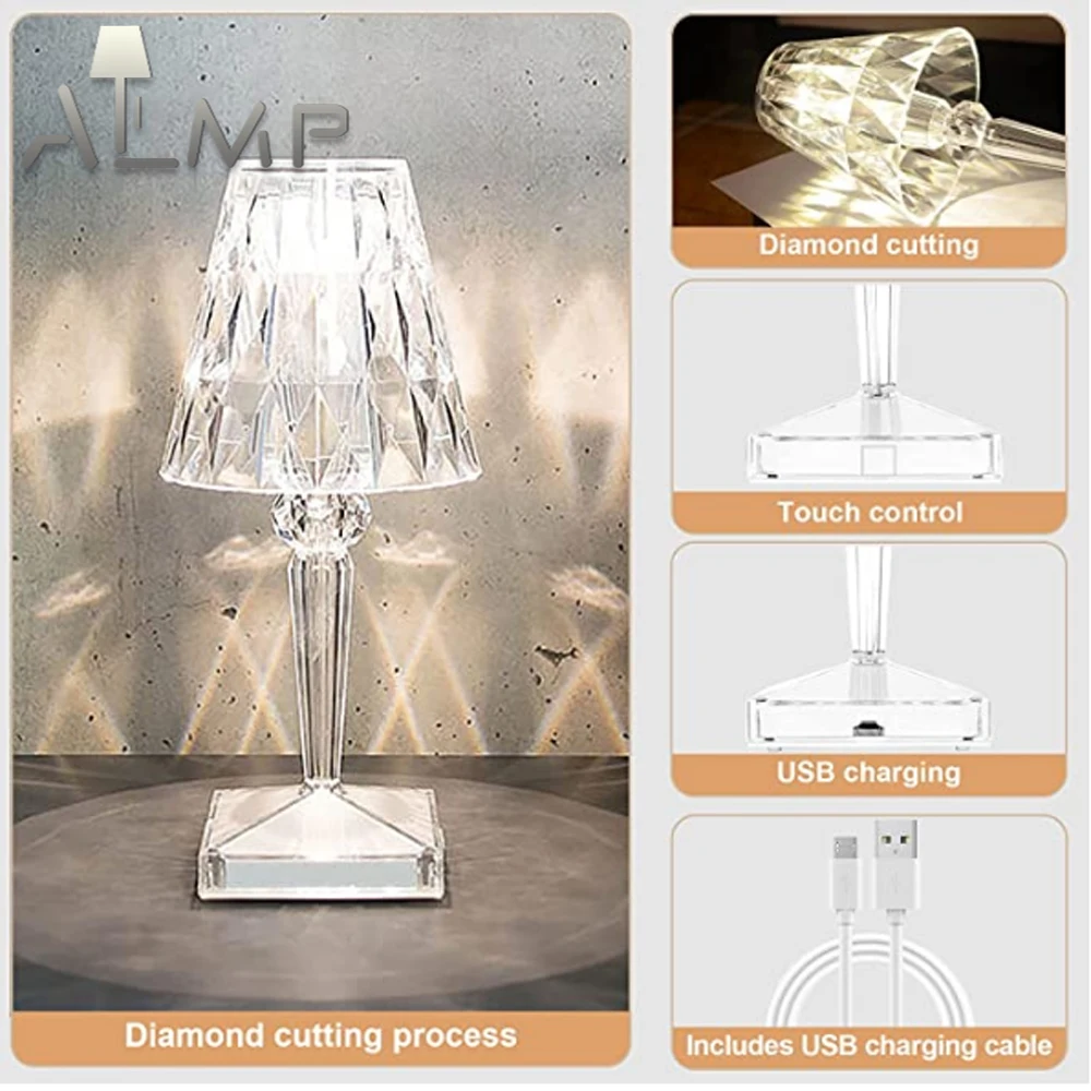 

1-3 PCS Diamond Desk Lamps Bedroom Touch Sensor USB Acrylic Decoration Bar Crystal Lighting Gift LED Night Light