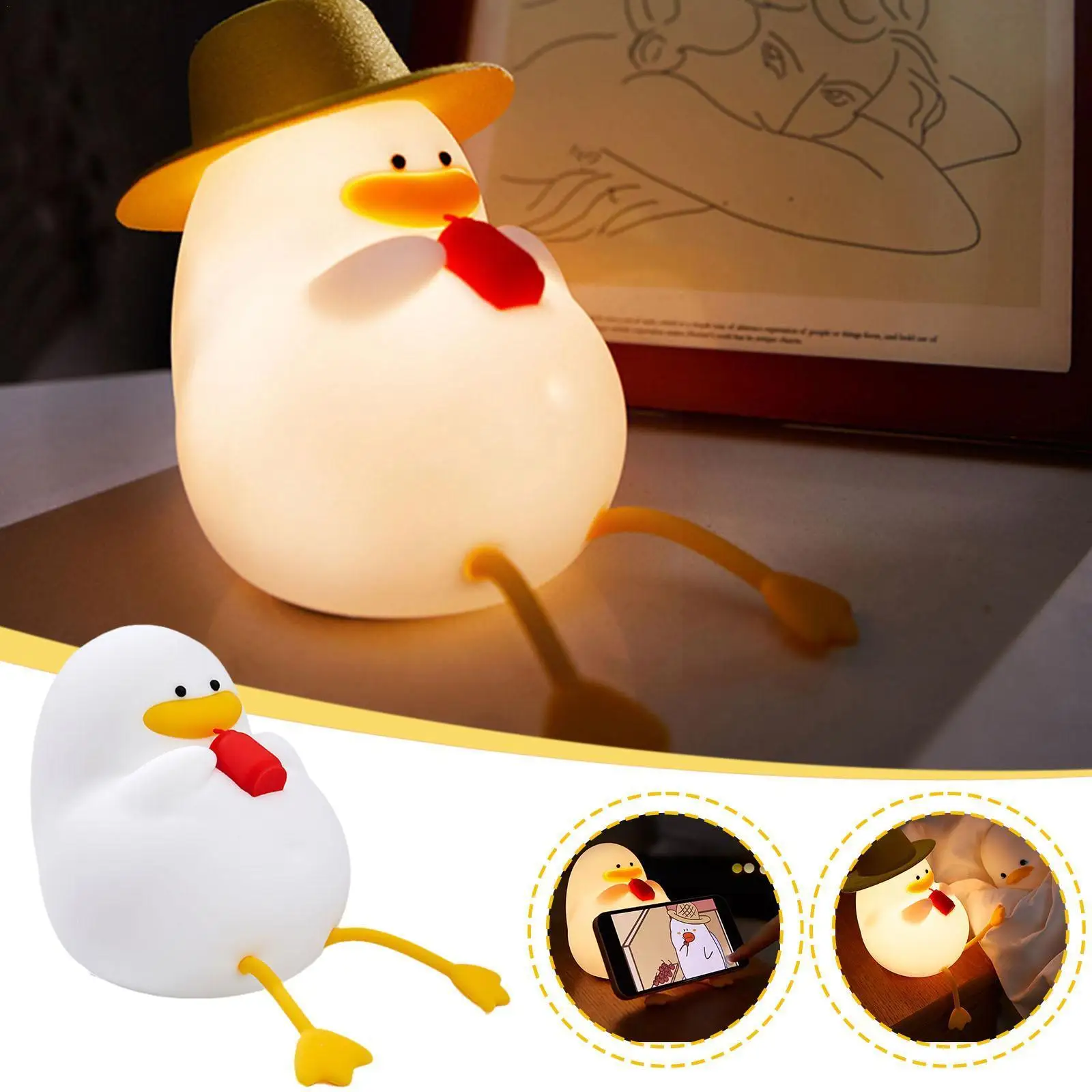 

Led Lying Flat Duck Silicone Night Light Usb Charging Dimming With Gift Light Pat Atmosphere Night Bedside Sleep Table Lamp I1j7