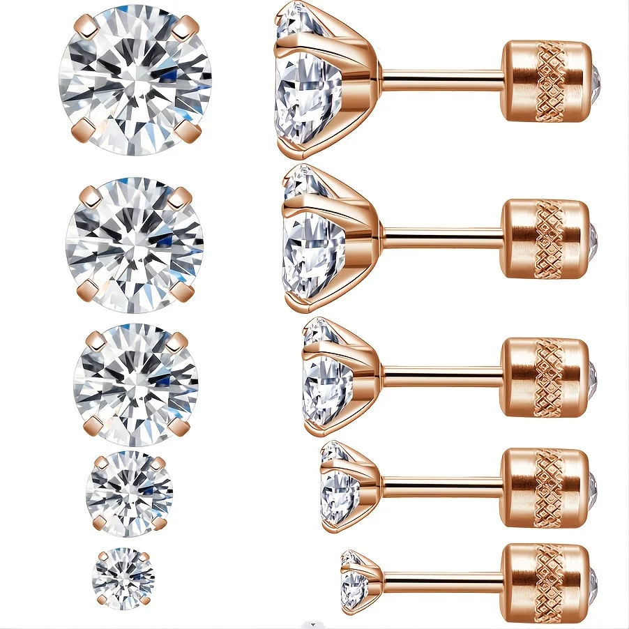 Earrings Screw Bag Square O-ring Stitch 16G Spiral Probe Sensitive Ear Low Toleration Stainless Steel Zicron Earring Set