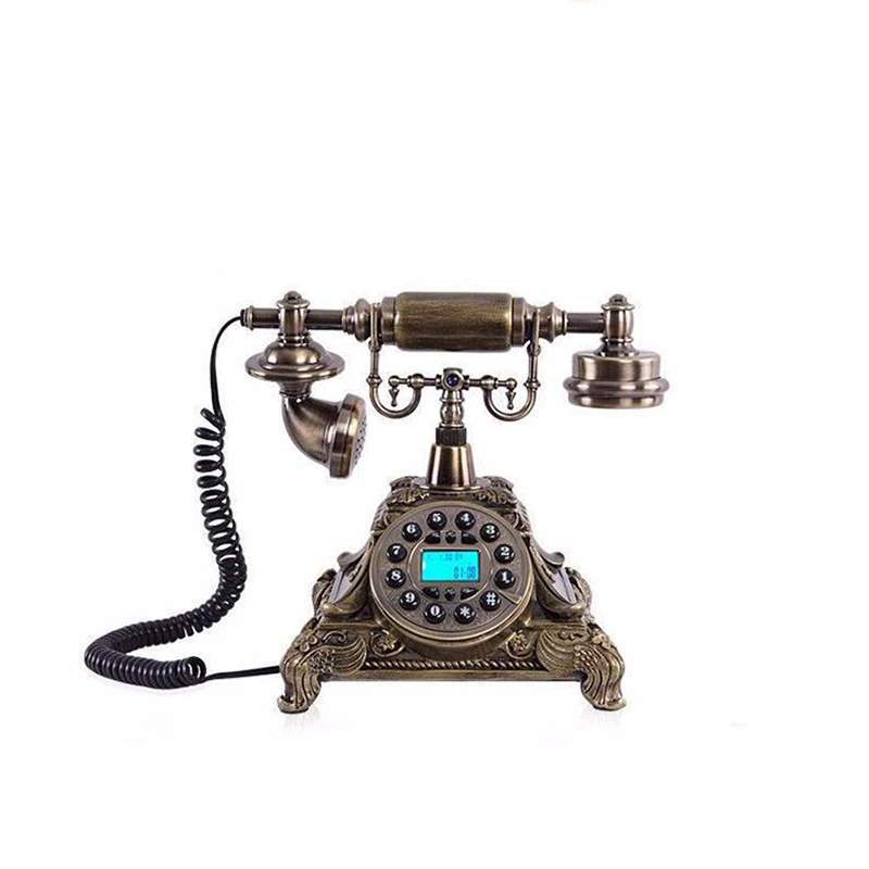 Natural Resin Retro Landline Telephone Old Fashion Button Dial Phone with Caller ID, Speaker, FSK / DTMF Dual System, Backlit