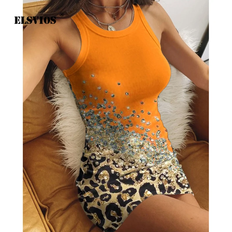 

Slim Bodycon Mini Short Dress Sexy Off Shoulder O Neck Leopard Print Sequins Patchwork Women Dress Spring Summer Elegant Dresses