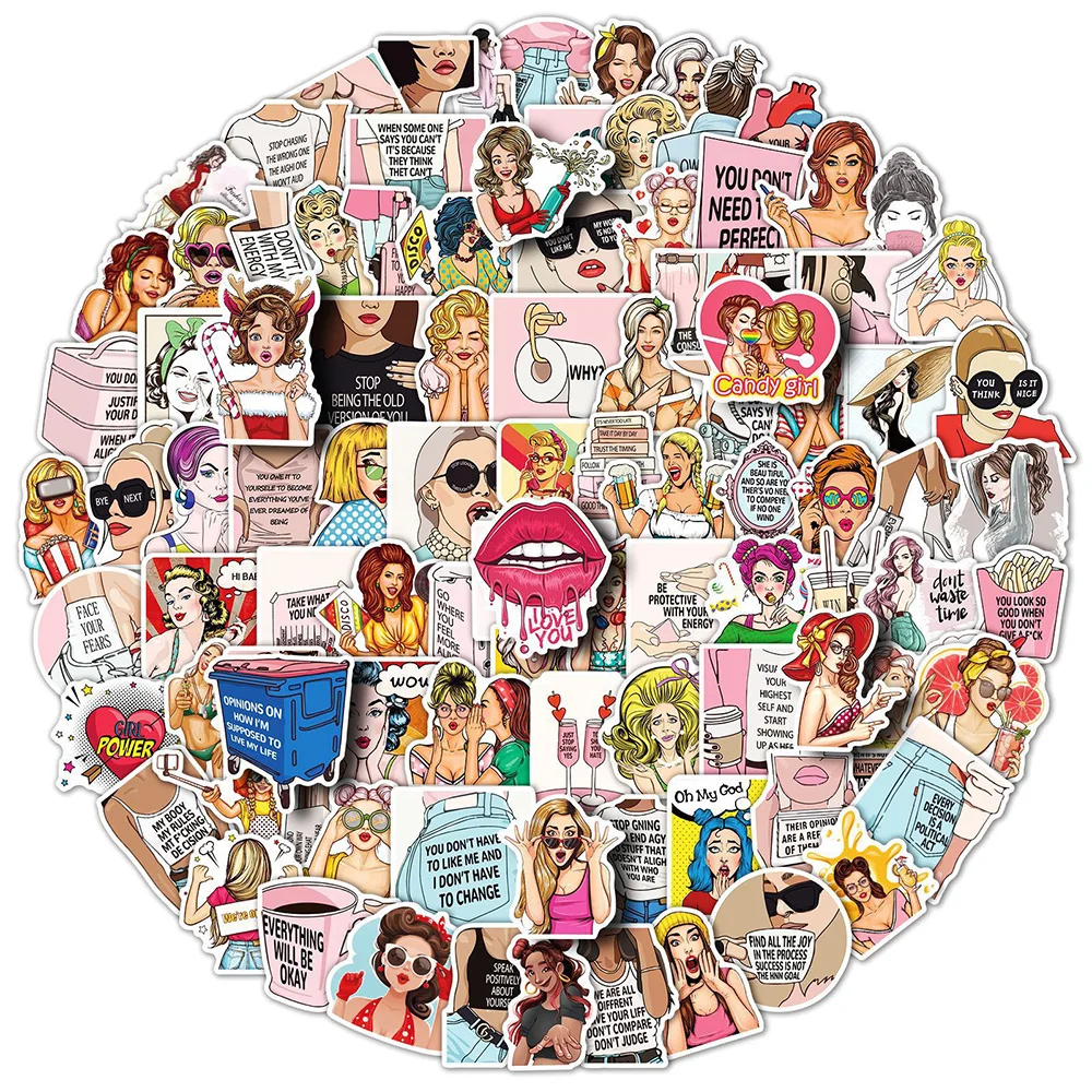 

10/30/50/100PCS Personality Pop Girl Manifesto Retro Sticker DIY Snowboard Laptop Luggage Cartoon Graffiti Decals Sticker