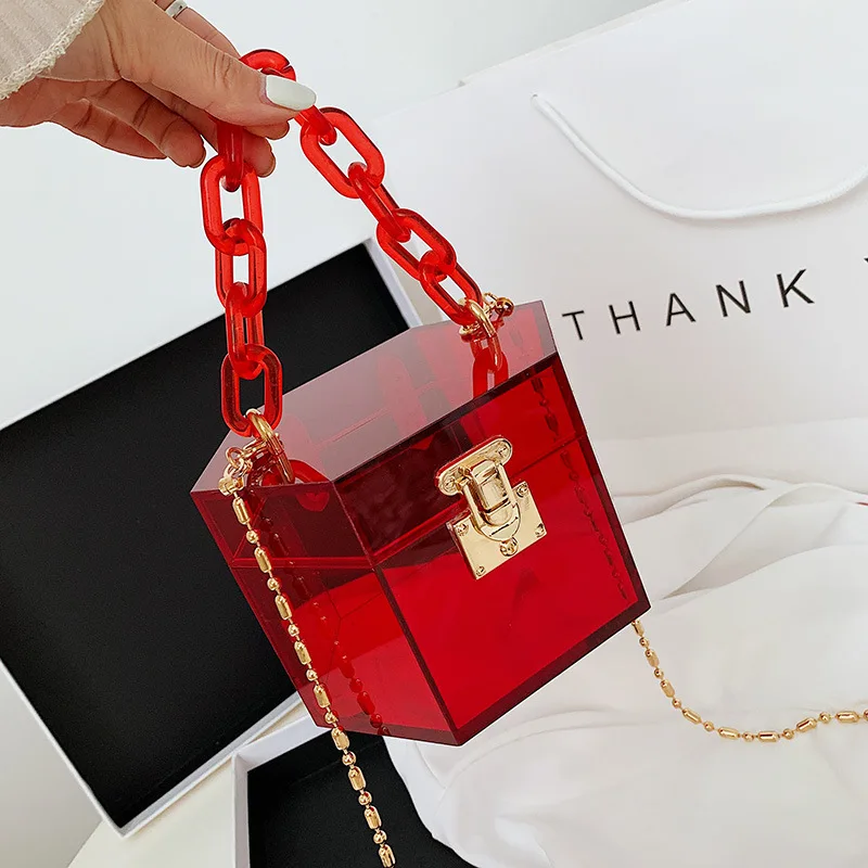

Women's Cosmetic Bag 2020 Trend Luxury Shoulder Strap Handbags for Women Korean Unusual Chain Fashion Brand PVC Transparent Bag