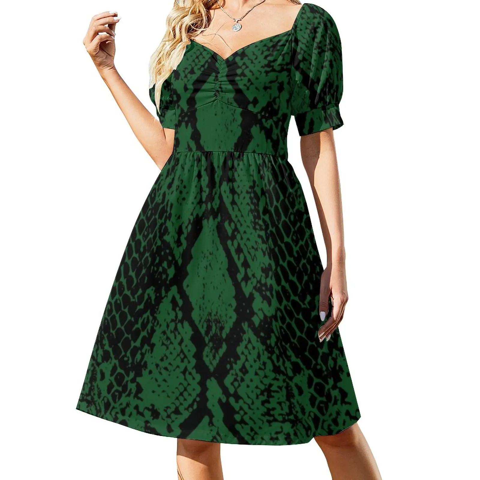 

Green Snakeskin Dress Sexy V Neck Animal Skin Print Pretty Dresses Woman Aesthetic Print Oversized Casual Dress Birthday Present