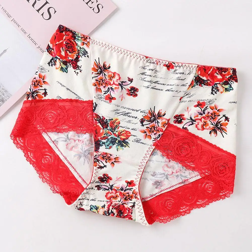 

New Sexy Ice Silk Lace Cotton Flowers Printing Underpants Briefs Women's Hip-lift Boxer Low-waist Briefs Underwears J4g9