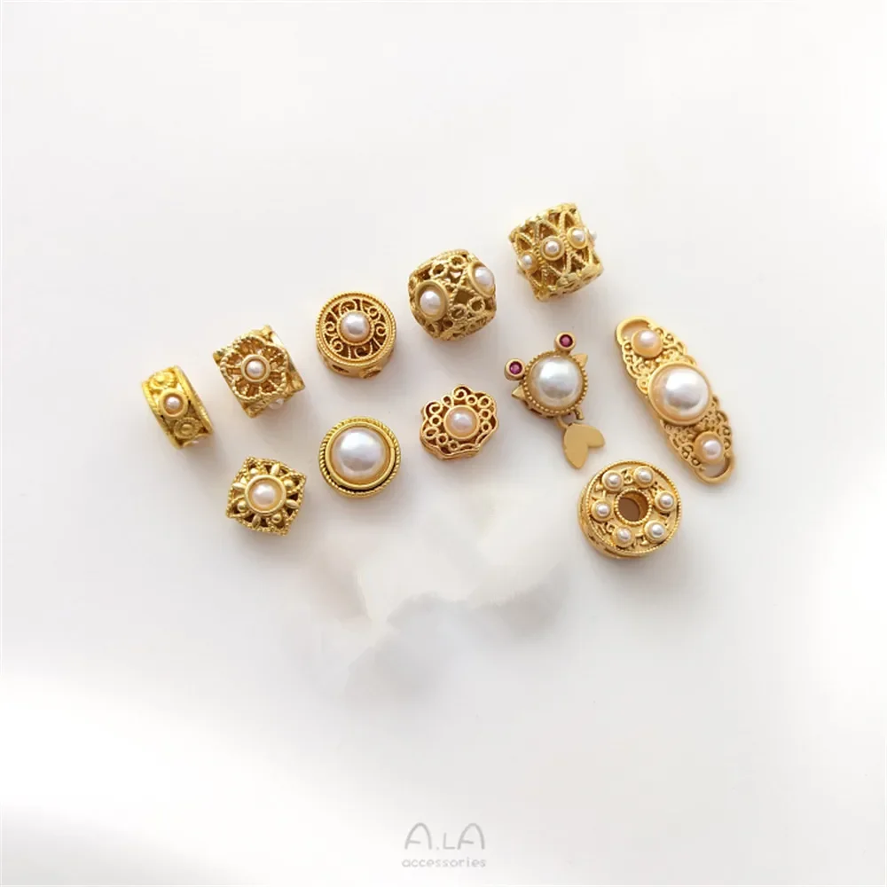 Матовое золото инкрустированный искусственным жемчугом клевера перегородка в