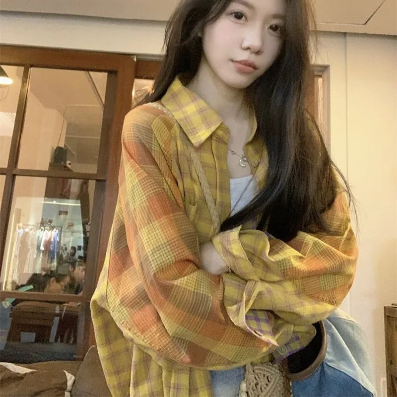 Плюс размер корейская клетчатая рубашка с вышивкой повседневная модная куртка